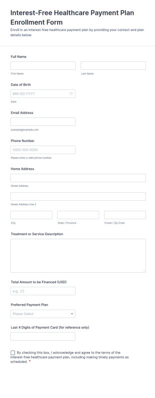 Interest Free Healthcare Payment Plan Enrollment Form Template