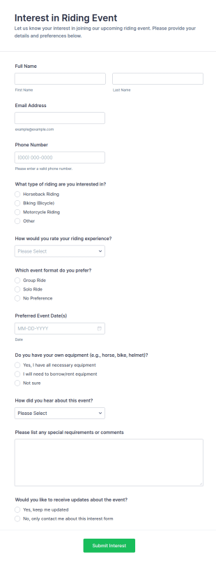 Interest In Riding Event Form Template