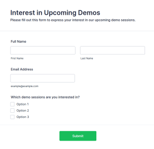 Interest In Upcoming Demos Form Template