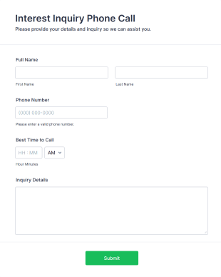 Interest Inquiry Phone Call Form Template