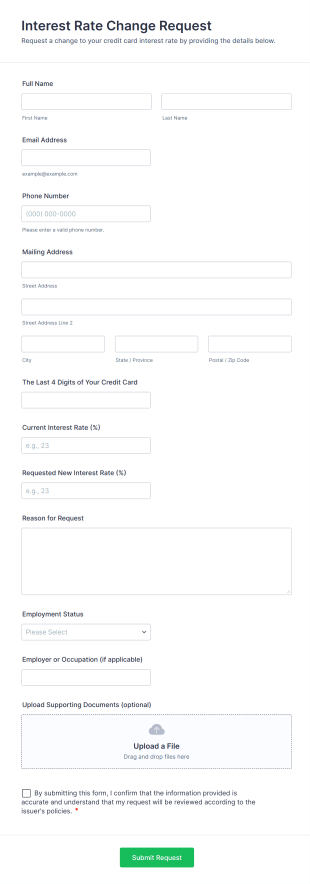 Interest Rate Change Request Form Template