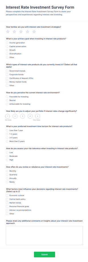 Interest Rate Investment Survey Form Template