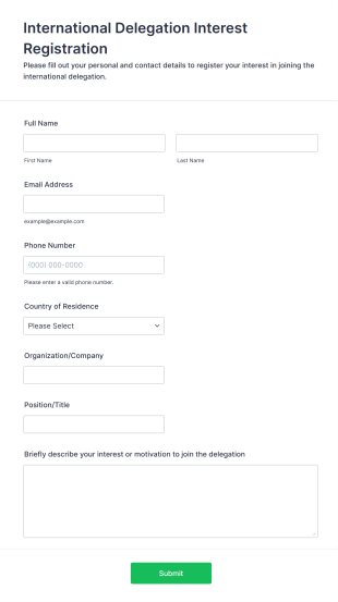 Interest Registration For International Delegation Form Template