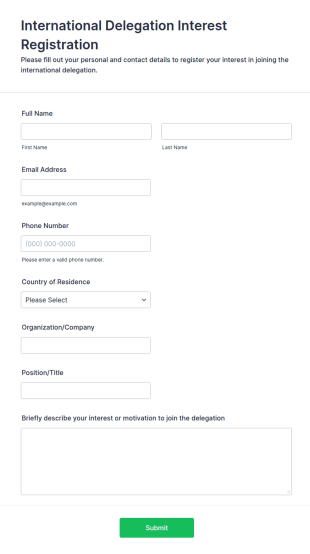Interest Registration For International Delegation Form Template