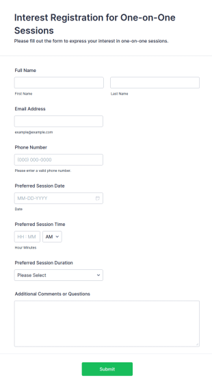 Interest Registration For One On One Form Template