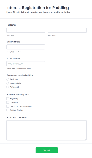 Interest Registration For Paddling Form Template
