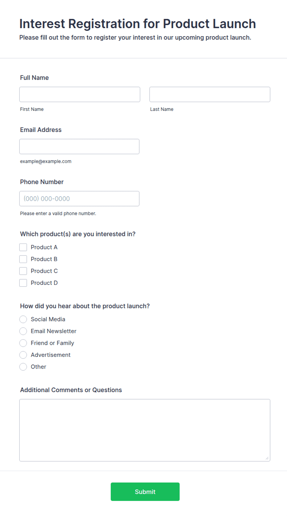 Register Interest Form Interest Registration for Product Launch Form Template | Jotform
