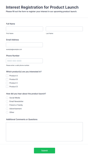 Interest Registration For Product Launch Form Template