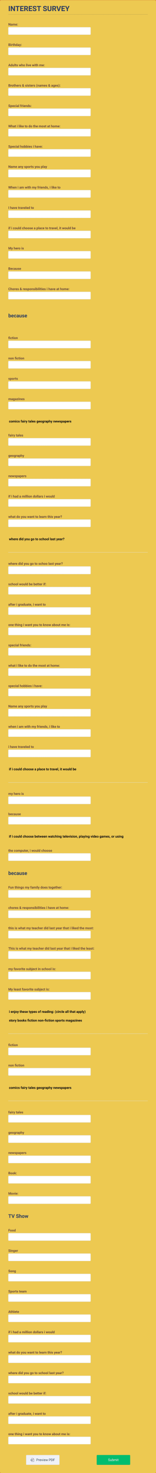 Interest Survey Form Template