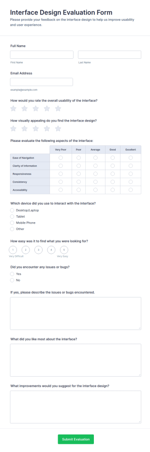 Interface Design Evaluation Form Template