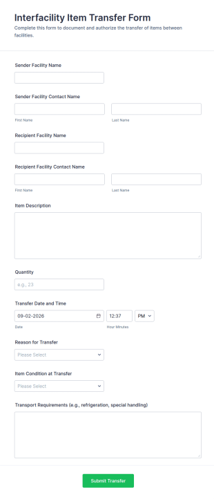 Interfacility Item Transfer Form Template