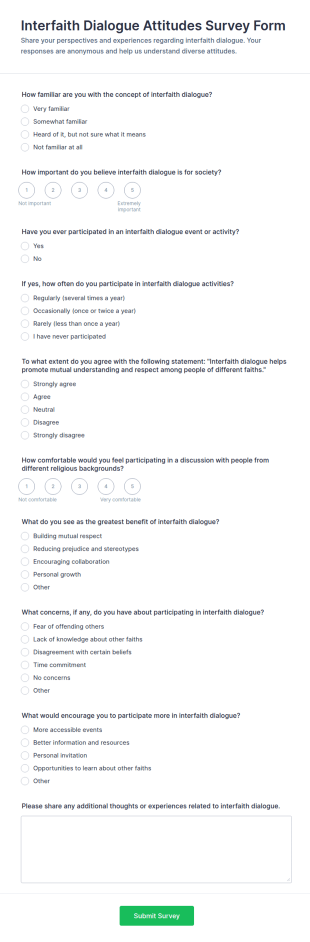 Interfaith Dialogue Attitudes Survey Form Template