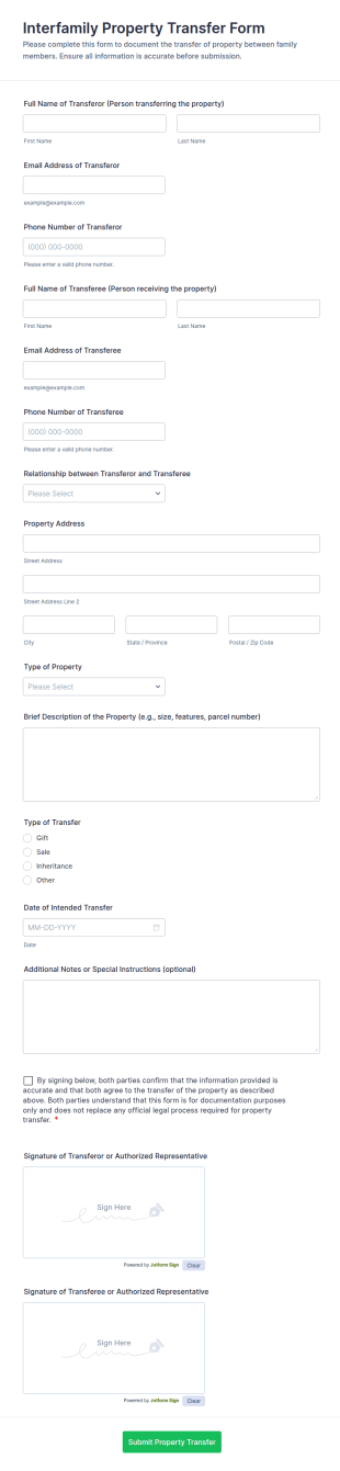 Interfamily Property Transfer Form Template