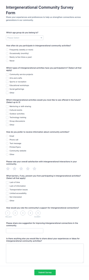 Intergenerational Community Survey Form Template