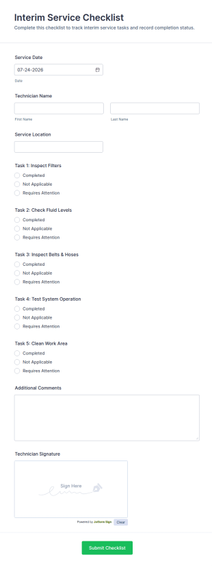 Interim Service Checklist Form Template