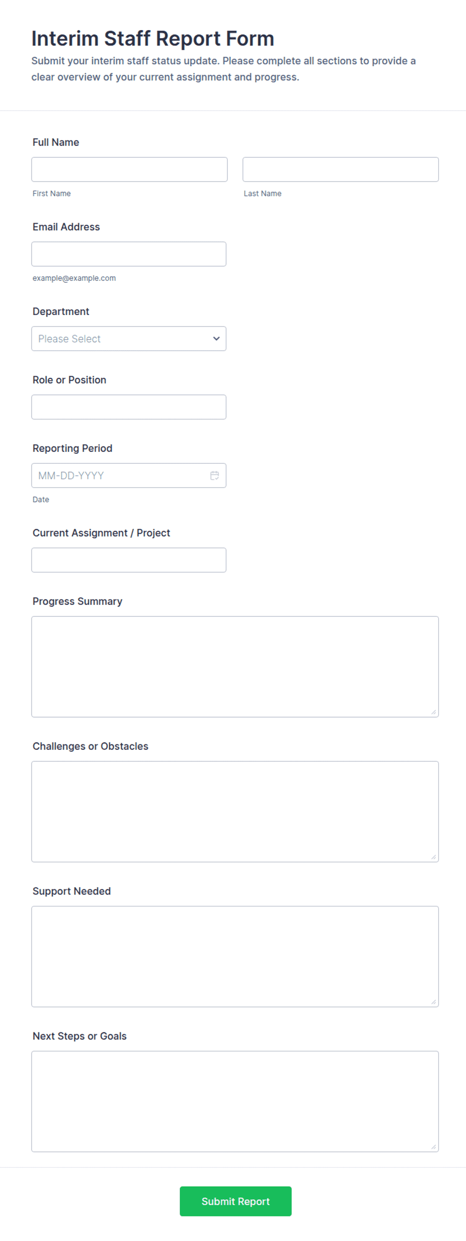 Interim Staff Report Form Template | Jotform