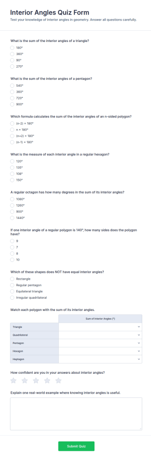 Interior Angles Quiz Form Template