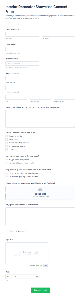 Interior Decorator Showcase Consent Form Template