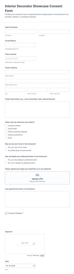Interior Decorator Showcase Consent Form Template
