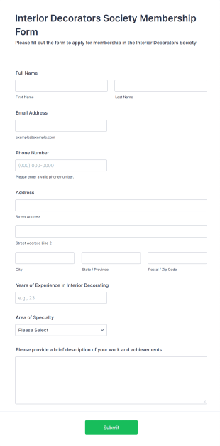 Interior Decorators Society Membership Form Template