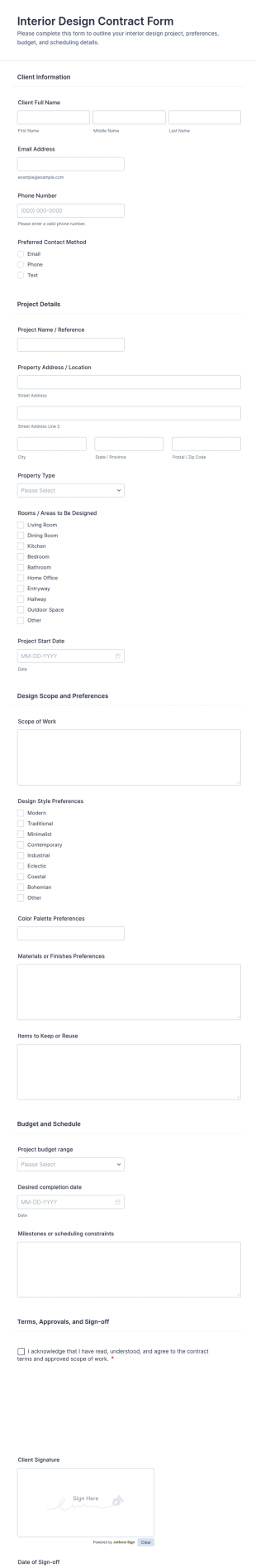Interior Design Contract Form Template