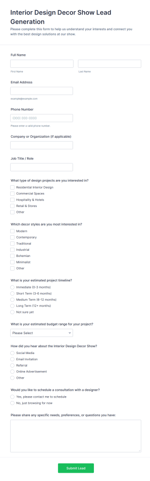 Interior Design Decor Show Lead Generation Form Template