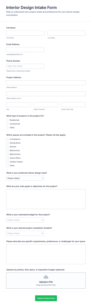 Interior Design Intake Form Template