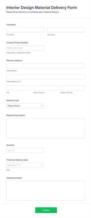 Interior Design Material Delivery Form Form Template