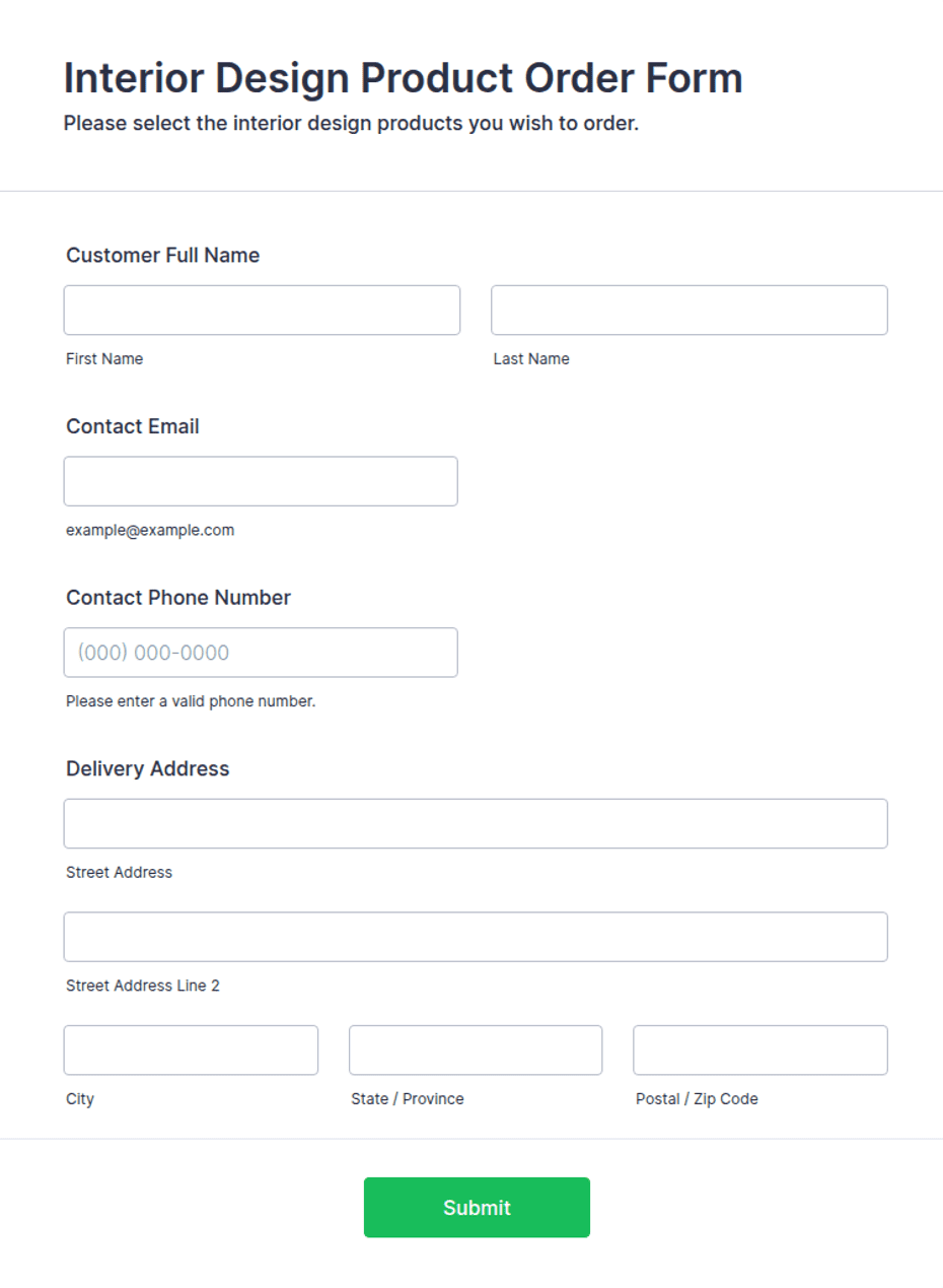 Interior Design Product Order Form Template | Jotform