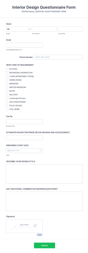 Interior Design Questionnaire AI Agent Template | Jotform