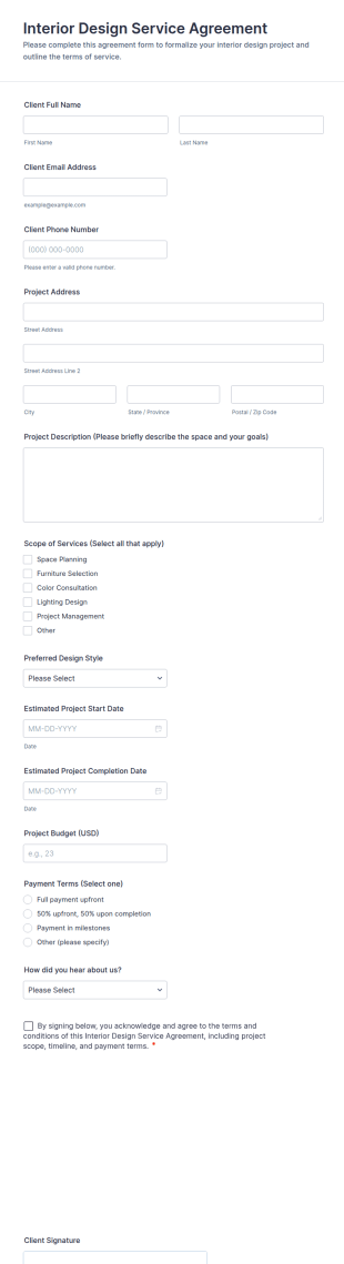 Interior Design Service Agreement Form Template