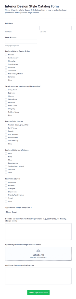 Interior Design Style Catalog Form Template