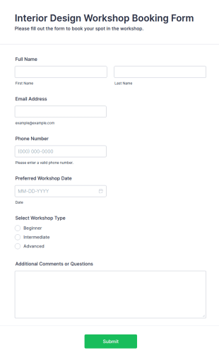 Interior Design Workshop Booking Form Template