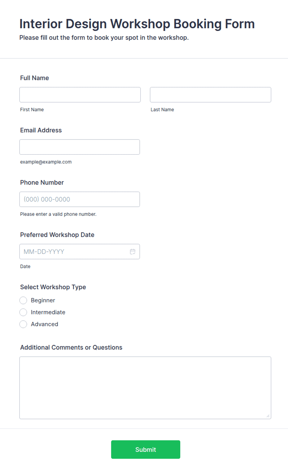 Interior Design Workshop Booking Form Template | Jotform