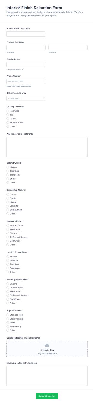 Interior Finish Selection Form Template