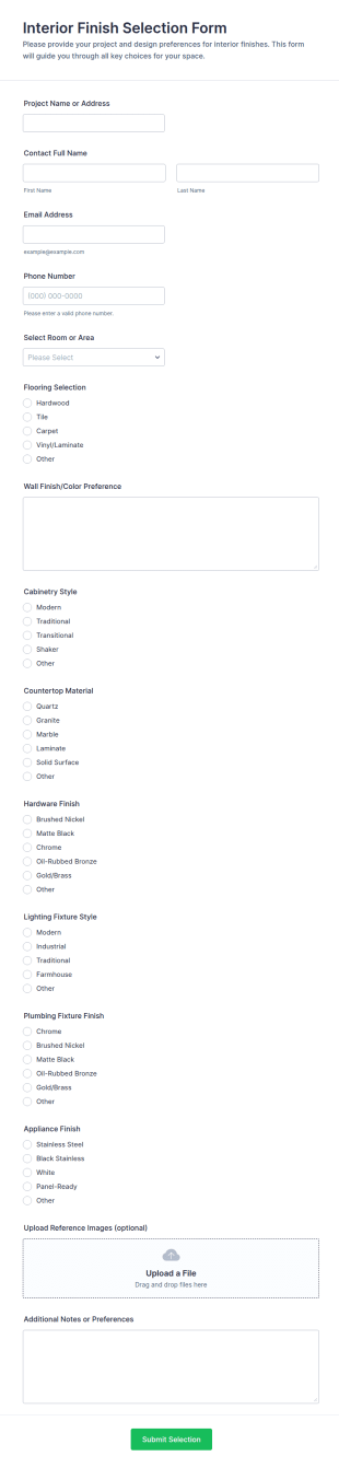 Interior Finish Selection Form Template