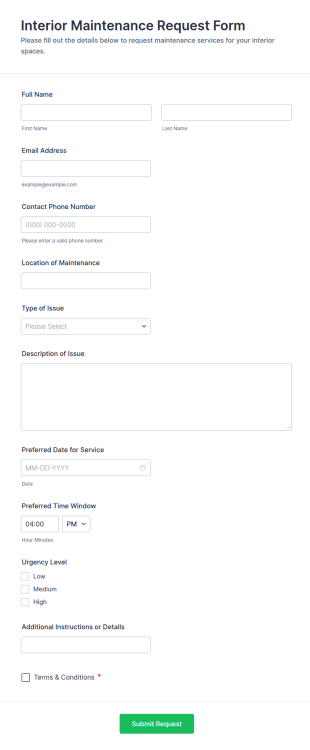 Interior Maintenance Request Form Template