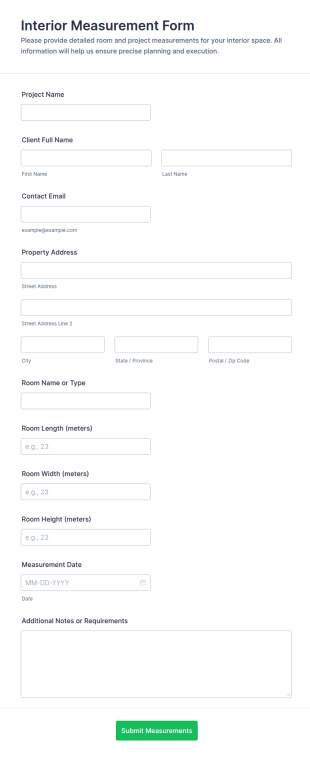 Interior Measurement Form Template