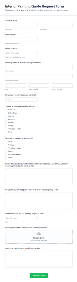 Interior Painting Quote Request Form Template