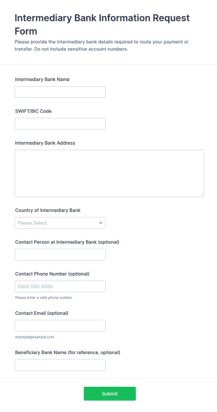 Intermediary Bank Information Request Form Template