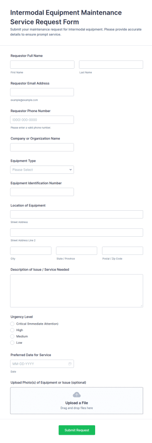 Intermodal Equipment Maintenance Service Request Form Template
