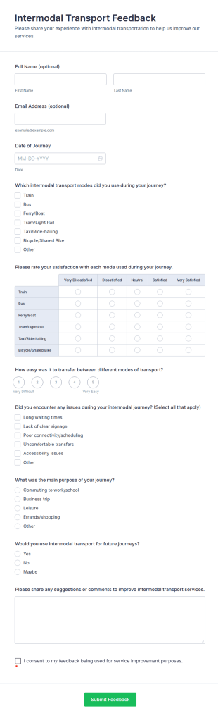Intermodal Transport Feedback Form Template