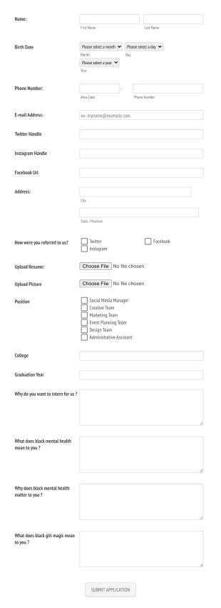 Intern Application Form Template