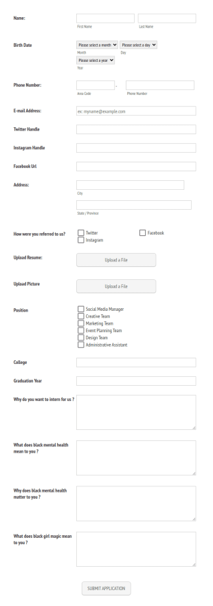 Intern Application Form Template