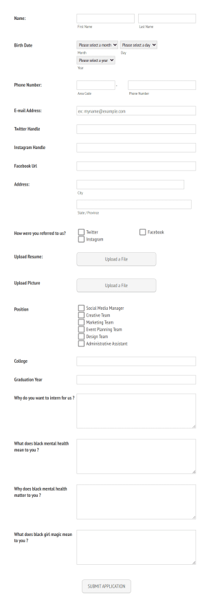 Intern Application Form Template