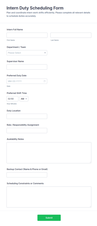 Intern Duty Scheduling Form Template