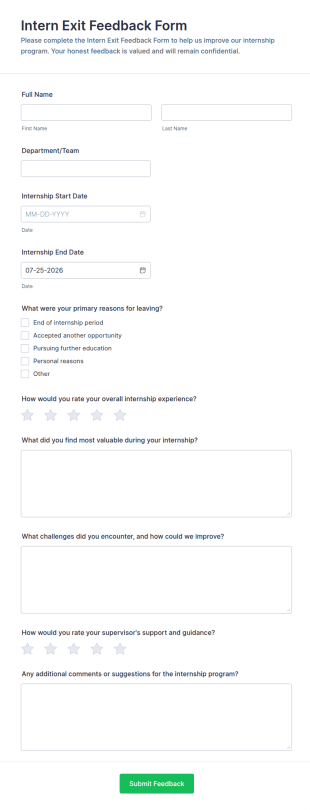 Intern Exit Feedback Form Template