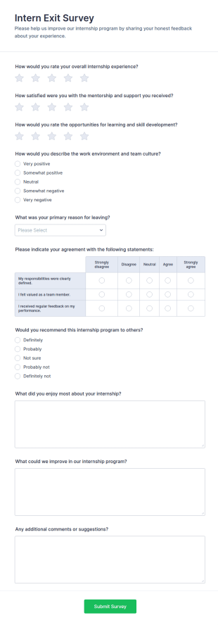 Intern Exit Survey Form Template