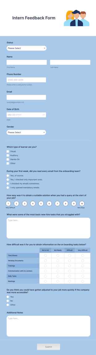 Intern Feedback Form Template
