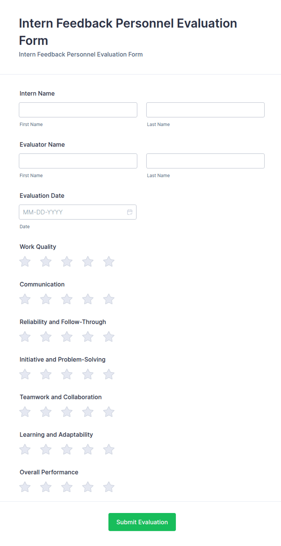 Intern Feedback Personnel Evaluation Form Template | Jotform